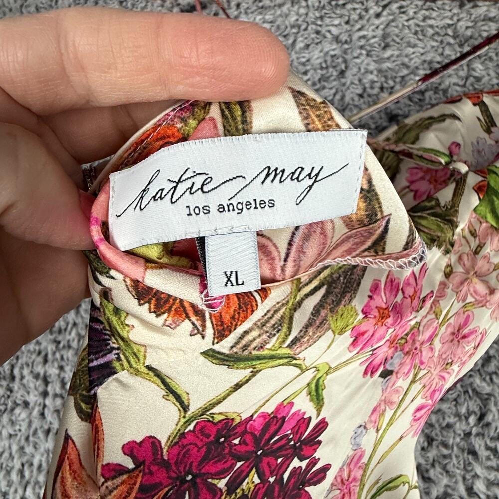 Katie Mae Tara Dress XL Pink Daisy Floral Print Maxi Dress Satin Gown MSRP $298 - Picture 12 of 14